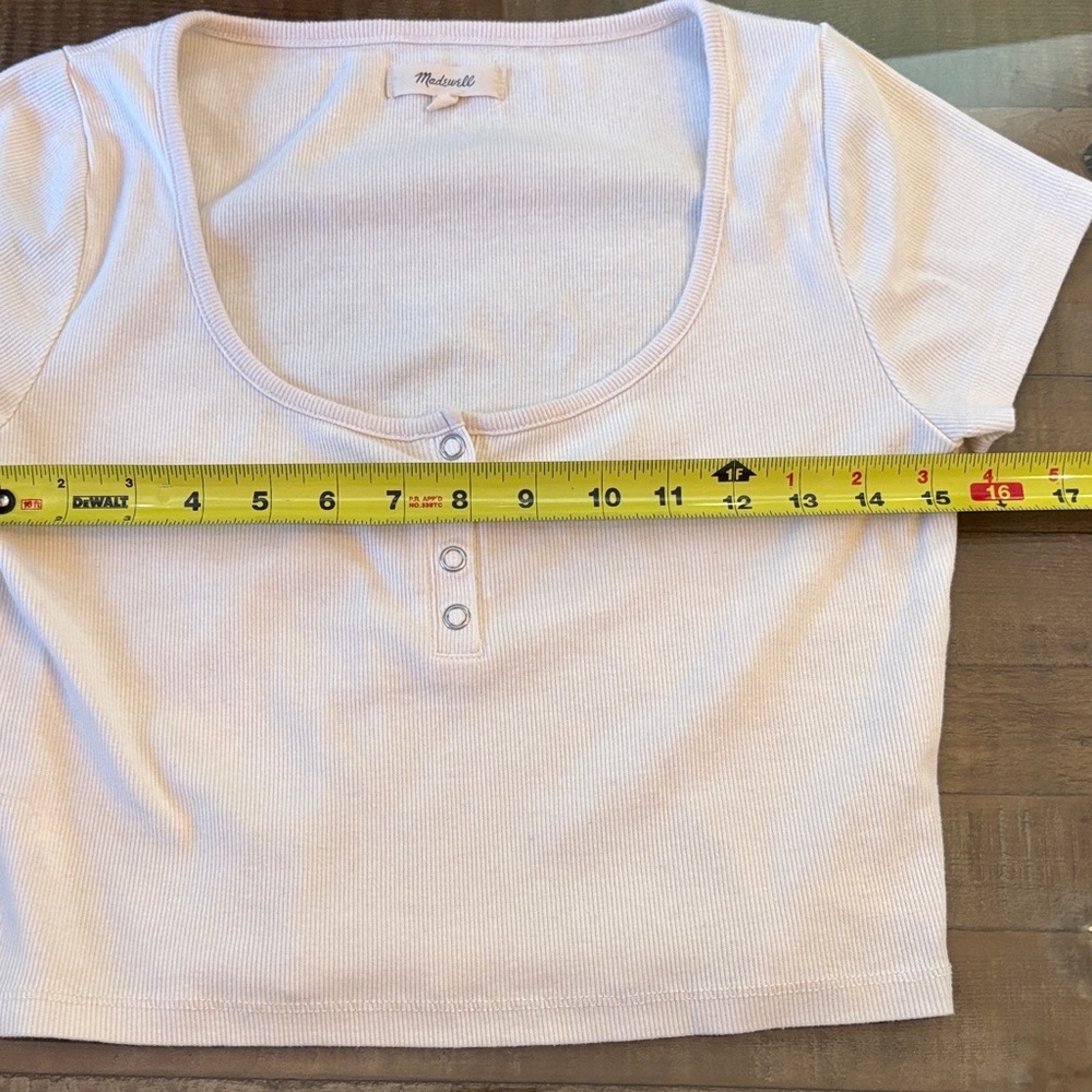 Madewell Cream Ribbed Scoop Neck Crop Top with Snap Detail - Picture 10 of 10
